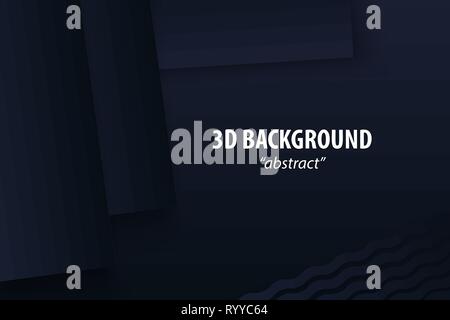 Dark black geometric background 3d paper cut Stock Vector