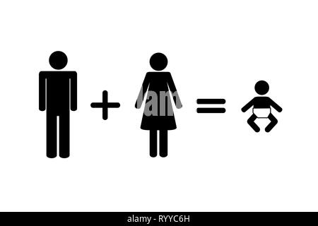 man plus woman family with baby pictogram vector illustration Stock Vector