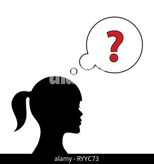 silhouette of a woman with thought bubble and question mark vector illustration EPS10 Stock Vector