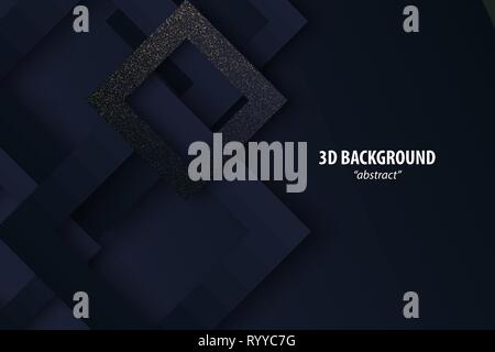 Dark black geometric background 3d paper cut Stock Vector