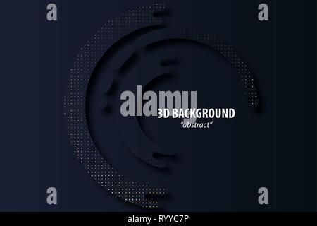 Dark black geometric background 3d paper cut Stock Vector