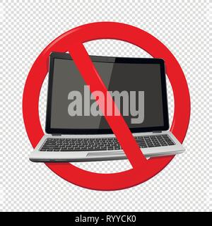 Not use Laptop - prohibition sign isolated on transparent background. Vector illustration. Stock Vector