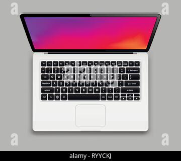High detailed laptop with abstract colorful background on screen. Vector illustration. Stock Vector
