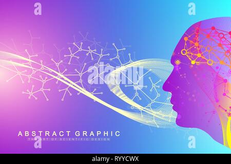 Scientific vector illustration genetic engineering and gene manipulation concept. DNA helix, DNA strand, molecule or atom, neurons. Abstract structure Stock Vector