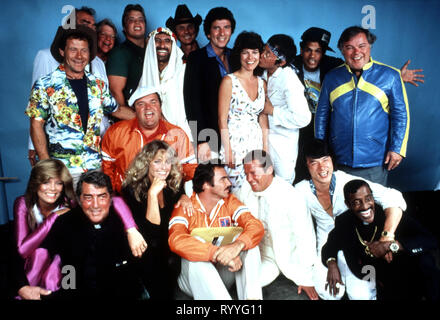 Tara Buckman, Dean Martin, Farrah Fawcett, Burt Reynolds, Roger Moore, Jackie Chan, Sammy Davis Jr, Alfie Wise, Jack Elam, Norman Grabowski, Joe Klecko, Jamie Farr, Mel Tellis, Bert Convy, Adrienne Barbeau, Michael Hui, Rick Aviles & Warren Berlinger Film: The Cannonball Run (USA/HK 1981)   Director: Hal Needham 19 June 1981  SSS75302 Allstar Picture Library/20TH CENTURY FOX  **Warning**  This Photograph is for editorial use only and is the copyright of 20TH CENTURY FOX  and/or the Photographer assigned by the Film or Production Company & can only be reproduced by publications in conjunction w Stock Photo