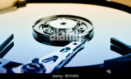 Close up of open computer hard disk drive (HDD) Stock Photo