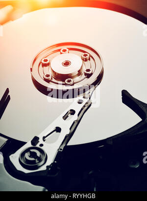 Close up of open computer hard disk drive (HDD) Stock Photo