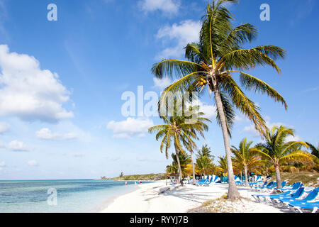 The tourist beach view on uninhabited island Little Stirrup Cay (Bahamas). Stock Photo
