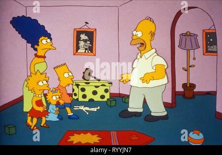 LISA, MARGE, MAGGIE, BART,HOMER SIMPSON, THE SIMPSONS, 1989 Stock Photo