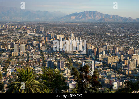 View south from Cerro San Cristobal over downtown Santiago, Chile. Stock Photo