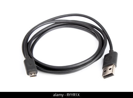 Coiled in the ring USB cable isolated on white Stock Photo
