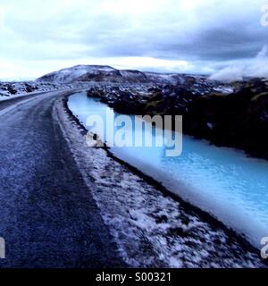 Roadway in Iceland near the Blue Lagoon. Stock Photo