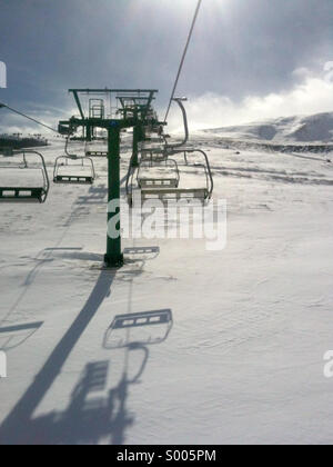 Skilift on a bright winter day in the Pyrenees Stock Photo