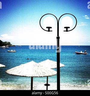 Sea view from beach of Agia Pelagia village, Crete Island, Greece. Stock Photo