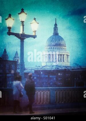 St Paul's Cathedral seen from Southwark Bridge at dusk, London Stock Photo