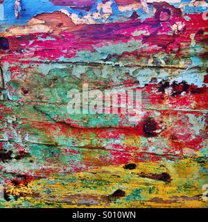 Distressed paint on abandoned wooden shipwreck Stock Photo
