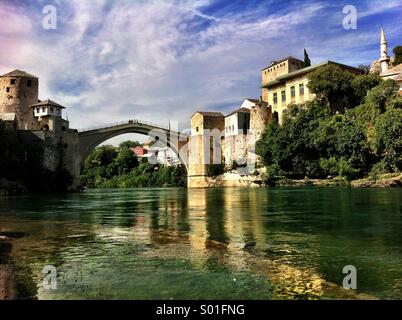Stari Most (Old Bridge) over river Neretva, Mostar, Bosnia Stock Photo