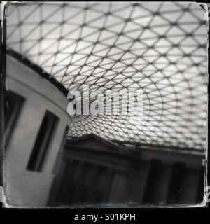 Glass roof covering the British Museum Great Court in London, UK. Designed by Foster and Partners, the roof transformed the Museum’s inner courtyard into the largest covered public square in Europe. Stock Photo