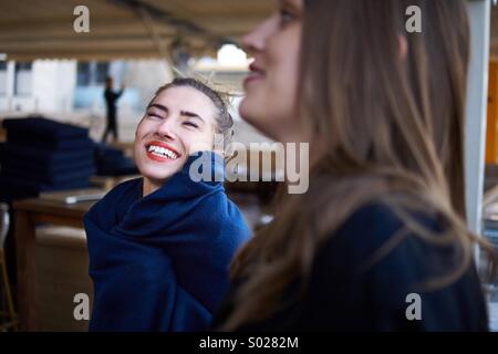 Two beautiful women enjoy the moment Stock Photo