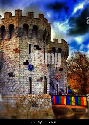 A themed castle with large colourful lego bricks Stock Photo