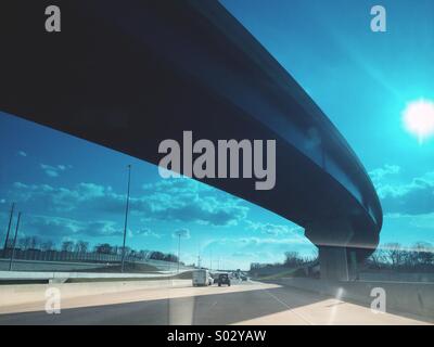 Driving under an overpass on I95 in Maryland, USA. Stock Photo