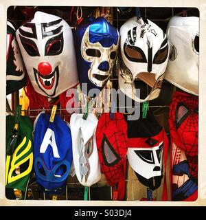 Lucha libre (mexican wrestling) masks sold in México city, México. Stock Photo