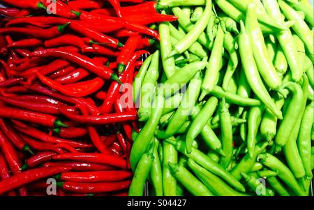 Red andTwo tone of hot chilly  pepper in the market Stock Photo