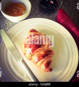 Croissant with  assorted marmalade and jam Stock Photo