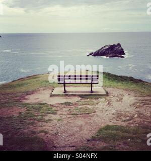 Empty bench in newquay cornwall Stock Photo