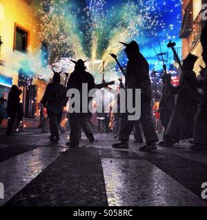 Correfoc, fireworks. Les Santes of Mataró, Barcelona Stock Photo