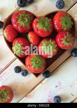 Fresh Organic Strawberries In Vintage Plate On Rustic Background Stock 