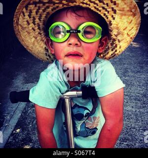 Little boy with hat and googles Stock Photo