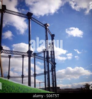 Gas cylinder tower near the Grand Union Canal, Kings Cross, London Stock Photo