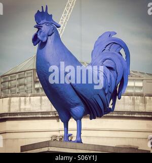 Blue cockerel sculpture in London's Trafalgar Square Stock Photo