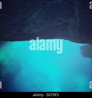 Underwater passage in blue cave in Bisevo island Stock Photo