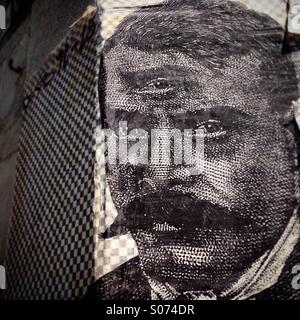 A poster of Revolutionary Hero Emiliano Zapata with a third eye decorates a wall in Colonia Roma, Mexico City, Mexico Stock Photo
