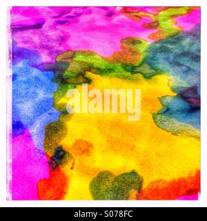 A colorful composition filled with dynamic swirls of yellow, pink, blue, and green, showcasing the beauty of fluid art techniques on textured canvas. Stock Photo