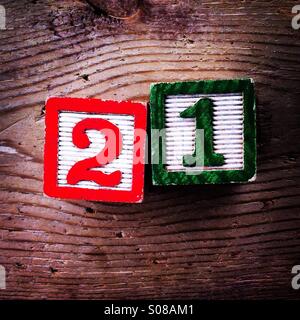 Number 21 done with wood blocks Stock Photo
