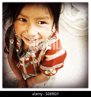 A maya indigenous girl in Tierra Linda, a Mayan village near lake Atitlan, Solola, Guatemala. Stock Photo