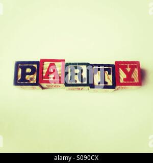 Party Written in wooden alphabet blocks Stock Photo