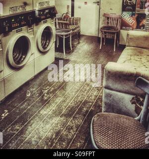 Interior of an empty launderette Stock Photo