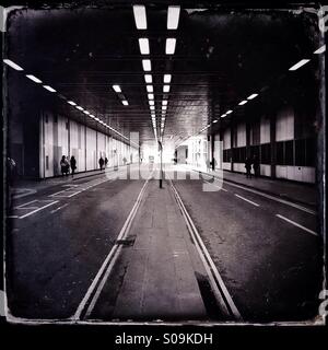 Vintage style black and white Hipstamatic photo of the Beech Street Tunnel in Barbican, London, UK. Stock Photo