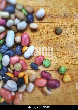 Colorful beans, peas, and lentils. Stock Photo