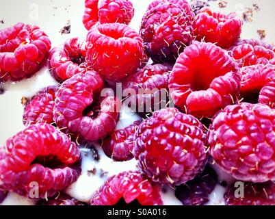 Raspberries in soy milk Stock Photo
