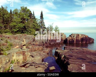 Rocky shore on Lake Superior near Grand Marais, Minnesota. Stock Photo