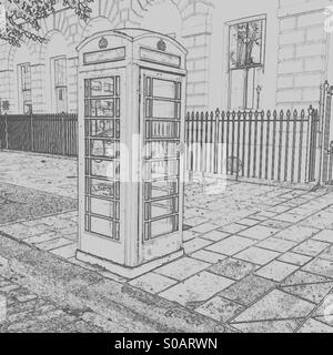 Digitally altered Sketch image of British telephone box on street Stock Photo