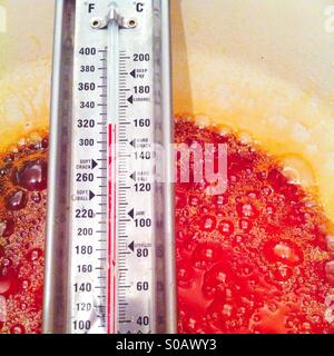 Measuring The Temperature Of Sugar Boiling Or Caramel Syrop Through The  Various Candy Stages Stock Photo - Download Image Now - iStock