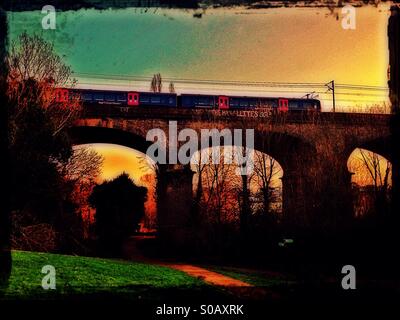 Train passing over the Wharncliffe Viaduct, Hanwell, London Borough of Ealing, West London, United Kingdom, Europe Stock Photo