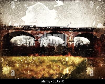 View of Brent meadow and Wharncliffe viaduct, Hanwell, London Borough Of Ealing, West London, England, United Kingdom, Europe Stock Photo