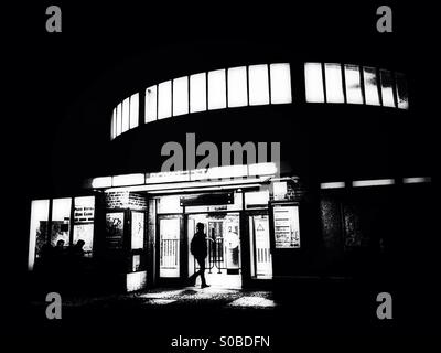 Park Royal underground station entrance at night,London Borough of Ealing, West London, England, United Kingdom, Europe Stock Photo